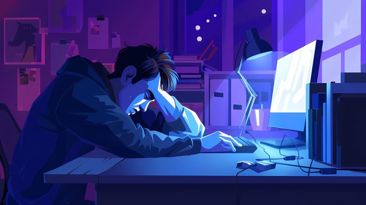 A business owner working late on a website.