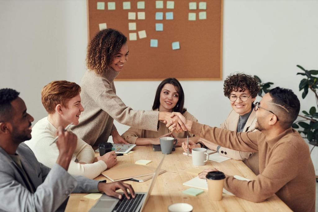 A small business team reviewing website performance opportunities together